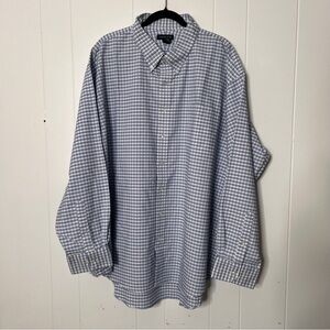 Lands' End Men's Blue Checkered Shirt Button Down Long Sleeve Size 4XL